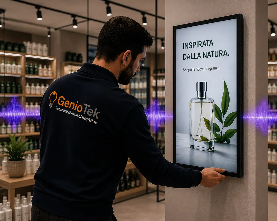 Tecnico GenioTek durante un'installazione in store